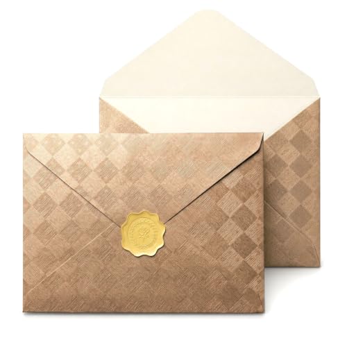 Tlenpo 50 Pack A7 Champagne Gold Pearl Envelopes with Stickers, 5 x 7 Pearl Glitter Paper with Unique Texture for Invitation for Wedding Invitation Cards and Graduation Cards