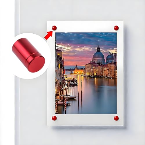 Image of Antrader 4Pcs Glass Standoff 3 /4 inchx1 inch,Solid Aluminum Sign Standoff Screw,Red | Cylindrical Wall Spacers for Signs & Art,Rubber Gasket Avoid Scratching Panels