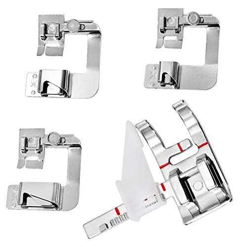 4 Pcs Sewing Machine Feet - 3 Pcs Hemming Cloth Strip Presser Foot with 1 Pcs Adjustable Guide Sewing Machine Presser Foot, Presser Foot Kit Snapping On Many Types Sewing Machine