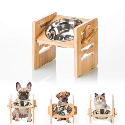 Elevated Dog Bowl 2.4-6.7 with Food Grade 304 Stainless Steel 15 OZ 6 Heights Bamboo Dogs Bowl Stand fo 1 Pack