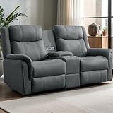 Loveseat Recliner Sofa, Reclining Loveseat Couch with Manual Pull Tab, Reclining Couch with Console,...