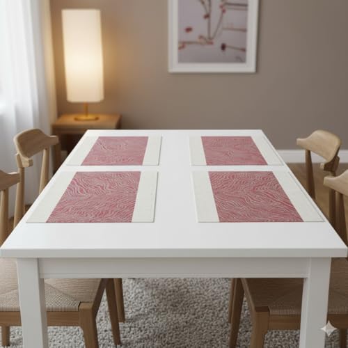 Image of YELONA Placemats Set of 4, Heat-Resistant Woven Vinyl Table Mats, Non-Slip & Washable Dining Tablemats for Kitchen & Dinner Decor, Berry Red (45cm x 30cm)