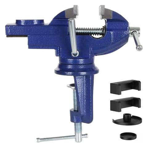 ABuff Universal Table Vise 2.5 Inch, Blue 360° Swivel Vise with Table Clamp＆Jaw Covers, Heavy Duty Repair Tools Table Vise, Durable Vice for Workbench Woodworking, Cutting Conduit, Metalworking Cover