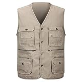APTRO Men's 100% Cotton Outdoor Multi Pocket Vest Khaki US L (ASIN TAG 3XL)