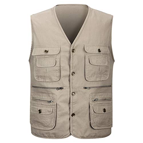 APTRO Men's 100% Cotton Outdoor Multi Pocket Vest Khaki US L (ASIN TAG 3XL)