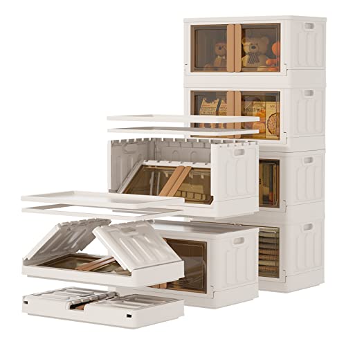 Plastic Storage Container, 76 Qt Large Capacity Folding Storage Bins, Stackable Storage Box With Lid And Buckles, Dorm Room Essentials, Space Saving Organizer With Wheels & Handle (4 Pack) #TOP1