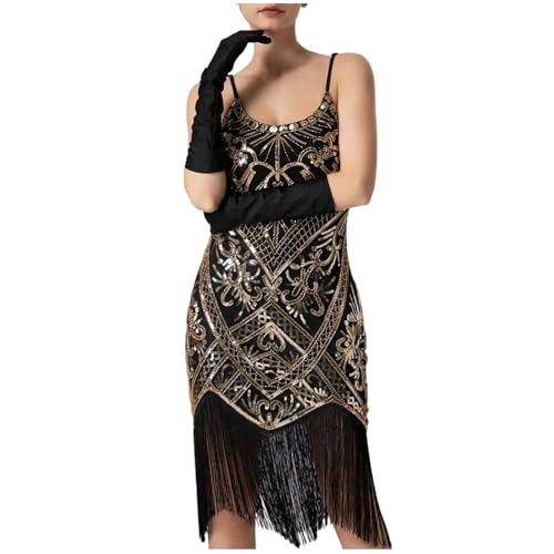 Sequin Dress Gatsby Dresses for Women 1920s Flapper Dresses 1920 Gatsby Latin Women Dance Sequin Tassel Fancy Dress Salsa Samba Rumba 1920s Flapper Slip Skirt Roaring with Headband Gloves Gold