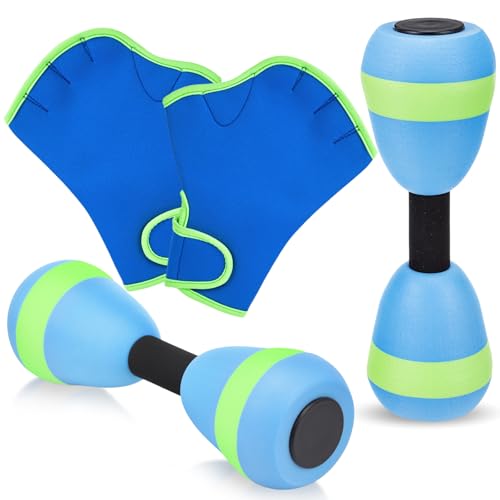 Seenelling RoyalBlue Water Aerobics Set for Aquatic Exercise 1 Pair Neoprene Swimming Glove 2 Pcs Foam Aquatic Dumbbells Water Weights Pool Resistance Fitness Equipment for Training Workouts