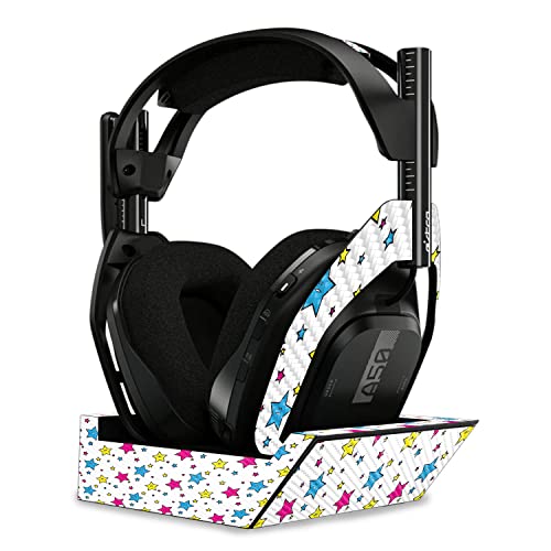 Image of MightySkins Carbon Fiber Skin Compatible with Astro A50 Wireless Headphones + Base Station (Gen 4) - Smiley Stars | Protective, Durable Textured Carbon Fiber Finish | Easy to Apply | Made in The USA