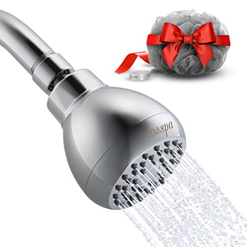Spa High Pressuer Showerhead Chrome Anti-Leak Shower Head For Powerful Water Rain With Removable Flow Restrictor - Unique 3 Inch - 5 Years Wrranty + Free Relaxing Loofah Sponge #TOP20
