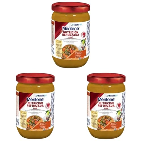 Meritene | Nutricion Reforzada Puré de Ternera y Verduras | Alimento Fresco y Nutritivo | Tarrito para Adultos | Para Personas con Dificultad para Tragar | 300 gr (Paquete de 3)
