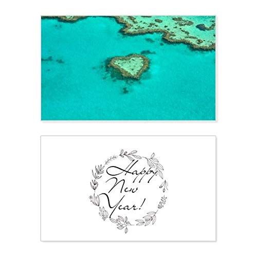 Tarjeta de Año Nuevo Ocean Heart-shape Island con elegante grabado temático