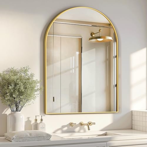 Arched Bathroom Mirror for Wall, Mirror for Vanity,38''x26'' Large Wall Mounted Mirror, Metal Frame (38''x26'', Gold)