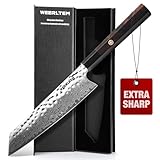 WEERLTEM Kiritsuke Chef Knife 8 Inch, Hand-forged 67-Layer VG10 High Carbon Steel Japanese Damascus Chef Knife, Ultra Sharp Hammered Damascus Chef Knife with Octagonal Ebony Handle & Gift Box