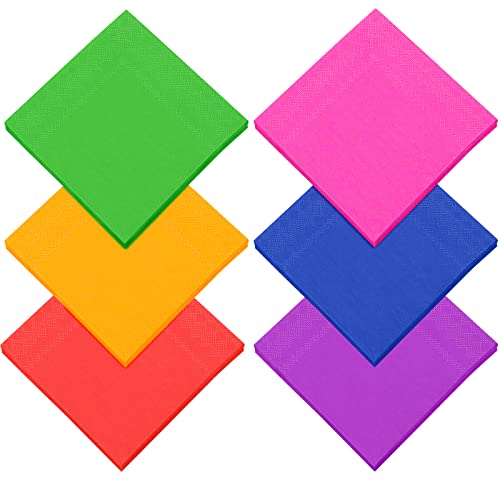 Resinta 120 Pieces Cocktail Napkin Beverage Luncheon Paper Napkins 2 Ply For Party Favors, 6 Colors #TOP8