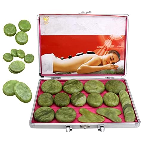 21 Pieces of Olive Jade Massage Hot Stone Set Jade Energy Stone Scraping Board with Heater Set Suitable for Professional or Home SPA Relaxation Treatment to Relieve Pain Cover