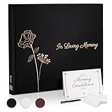 Revery Funeral Guest Book for Memorial Service - with Pen, Cards, Table Sign & Back Pocket, Guests Sign in Book in Loving Memory | Celebration of Life Memorial Service Guest Book, Black Linen Cover