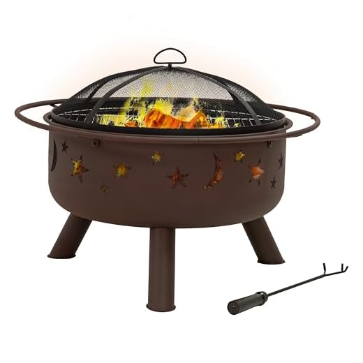 Sunnydaze Cosmic Outdoor Fire Pit - 30 Inch Round Bonfire Wood Burning Patio & Backyard Firepit for Outside with Cooking BBQ Grill Grate, Spark Screen, and Fireplace Poker, Celestial Design