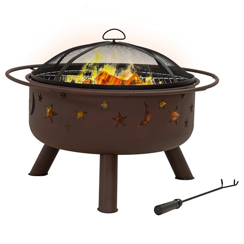 Sunnydaze Cosmic 30-Inch Patio Fire Pit for Outside - Outdoor Wood-Burning Fire Pit with...