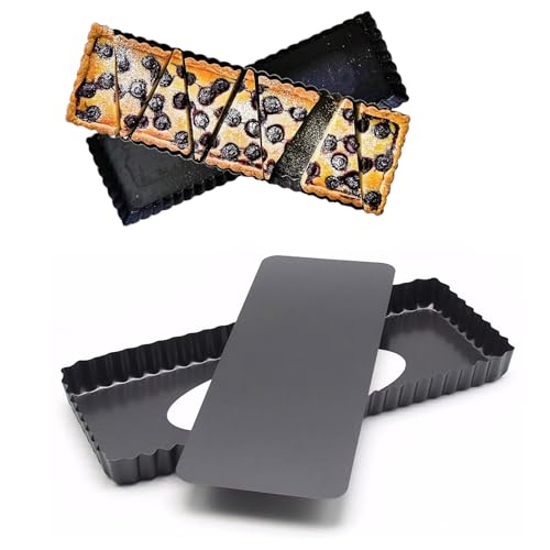 Bellabon Teglia Rettangolare Per Crostata, Teglia con Fondo Rialzato, Tortiera Antiaderente con Fondo Mobile, 36,5 x15x 3CM per Torte Alla Frutta, per Torte al Cioccolato, Quichesmuffin (Nero)