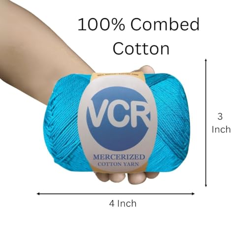 Image of VCR 4 Ply Blue Green 100% Mercerized Cotton Yarn, 60 Grams Hank, 190 Meters Length, Cotton Combed Ball, Smooth and Glossy Crochet Yarn for Crochet and Knitting, Pack of 1, Suitable for DIY Crafts