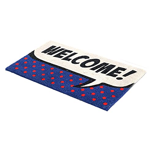 Image of Onlymat inchWelcome with Polka Dots Coir Doormat, Anti-Slip PVC Backing, Rectangular (75x45cm), Multicolor - for Entryway, Outdoor, Home, Floor, Door, Hall & Living Room Use