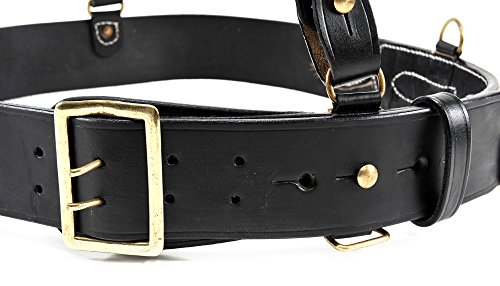 WW1 Sam Browne Belt with Shoulder Strap Black Leather will fit 46" thru 50"4