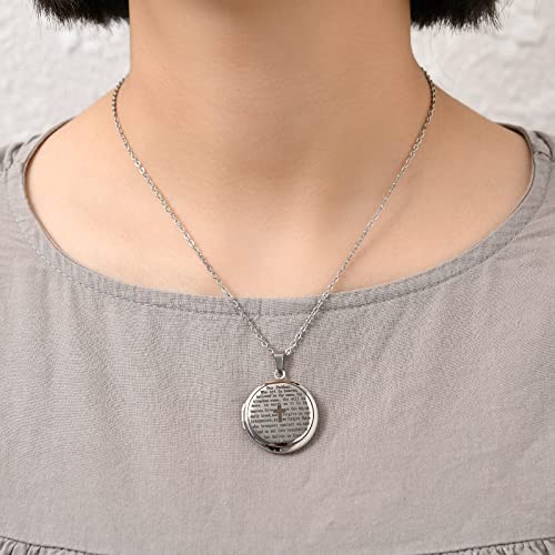 Uthosmdo Cross Religious Bible Locket, That Can Holds Pictures, Engraved English Bible Lords Prayer Prayer, Prayer Cross Necklace (Silver) #TOP4