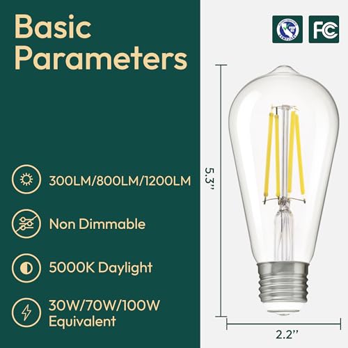 Image of ALAMPEVER 3 Way Light Bulbs 2 Pack, 30 /70 /100W Equivalent, Bright ST19 LED Light Bulb, 5000K Daylight White, 300 /800 /1200LM, 3 /5 /8W, E26 Base, Non-Dimmable, Ideal for Living Room, Bedroom, Home Office