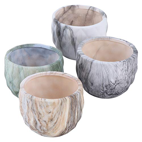 TsunNee 4 macetas de cerámica de 3.3 pulgadas, patrón de mármol, macetas de cerámica de estilo moderno, bonsái decorativas para decoración del hogar, jardín, oficina, escritorio, regalo