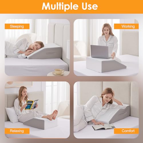 Leg Elevation Pillow for After Surgery, Leg Elevating Pillow for Swelling & Blood Circulation, Leg Wedge Pillow for Sleeping, Knee Pillow for Knee Hip Ankle Pain Relief, 23.6×16.8×8Inch White
