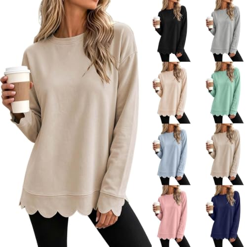 Womens Oversized Ruffle Hem Tops Crew Neck Casual Loose Fall Sweatshirts - image 1
