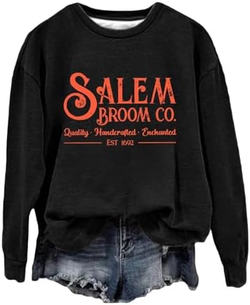 Generic Halloween Sweatshirts for Women 1692 Salem Broom Co Graphic Pullover Crewneck Long Sleeve Shirts 2024 Fall Outfits Generic Halloween Sweatshirts for Women 1692 Salem Broom Co Graphic Pullover Crewneck Long Sleeve Shirts 2024 Fall Outfits