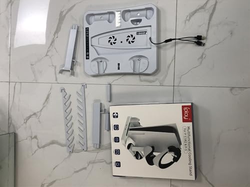 Stacja ładująca i stacja chłodząca do PSVR2/PS5, pionowe chłodzenie ze stacją ładującą, stojak 3 w 1, z 2 wentylatorami chłodzącymi do PS5 i VR2, uchwyt na zestaw słuchawkowy, 8 gier