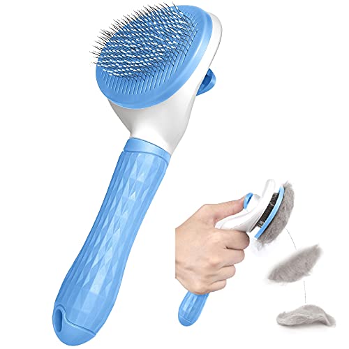 Dog Brush, Self Cleaning Slicker Brushes for Dogs Cats Pet Grooming Brush Tool Gently Removes Loose Undercoat, Mats Tangled Hair Slicker Brush for Pet Massage-Self Cleaning
