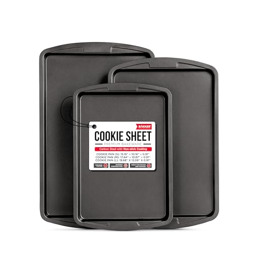 Image of Bakken Swiss Cookie Sheet 3 Piece Set - Non-Stick, Stackable Baking Pans, Gray Deluxe Ceramic Coating – Dishwasher Safe - for Home Baking