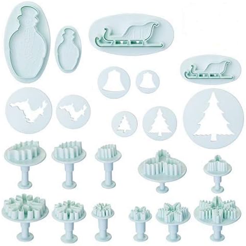 LIHAO Set of 22 Christmas Pastry Cutters for Decorating Cakes, Biscuits, Cookies, Sugarpaste, Snowflake, Fir Snowflake, Snowflake, Christmas Tree