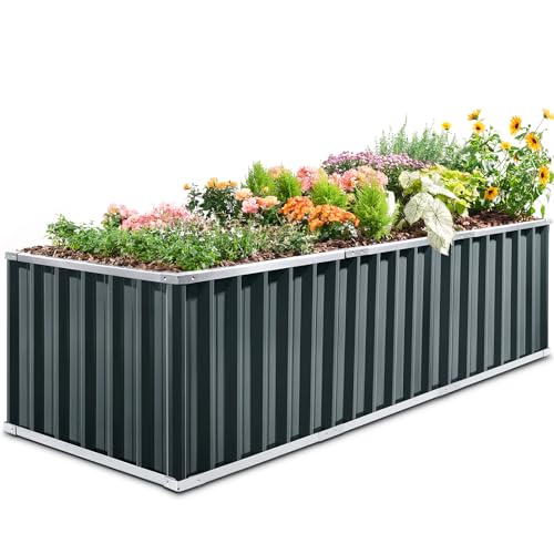 KING BIRD Galvanized Raised Garden Bed with 2 Installation Methods for DIY, 101" x 36" x 24" Heightened Planter Kit Box Outdoor for Deep-Rooted Vegeta