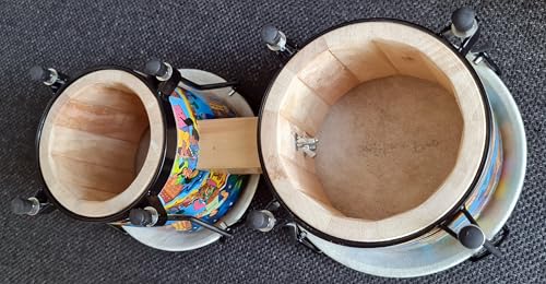 Image of Softline Pro Bongo Drum Set with Tuning Wrench & Padded Professional Wooden Percussion Instrument for Beginner Adults Kids - Natural Skin (SP BNG RC Print)