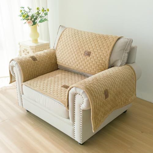 PJLZJFBY Couch Covers for Dogs Washable, Velvet Dog Couch Cover Protector, Fuzzy Plush Pet Sofa Cover for Single Sofa, Sofa Covers for Pets(1,Light Brown,27.6"x27.6",Single Seater)