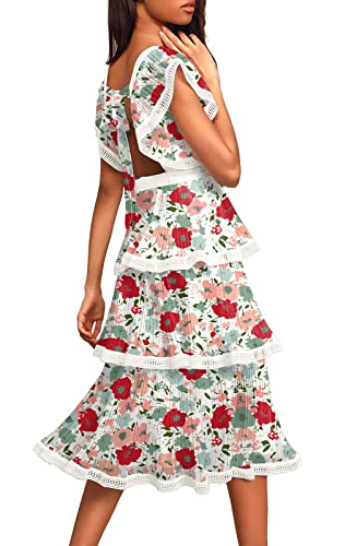 Image of ETCYY Women's Summer Ruffle Maxi Dress Tiered Layed Chiffon Short Sleeve Beach Boho Floral Party Wedding Guest Long Dresses