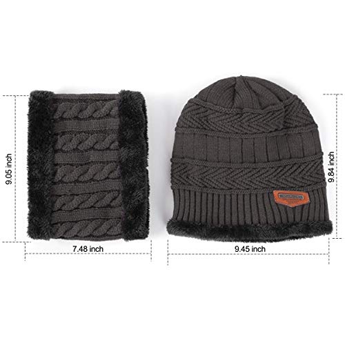 Conjunto de cachecol feminino e masculino de inverno, gorro com círculo, forro de lã reversível, gor