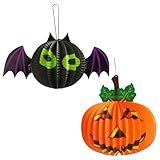 2 Stück Halloween Papier Laternen Dekoration, Papierlaterne, Faltbar Lampenschirm, Ideal für Halloween/Outdoor/Junge Mädchen Kinder/Sankt Martin Party/Partydekorationen