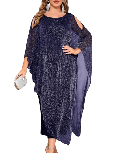 Image of ZOMVA Plus Size Elegant Formal Dress Long Cape Overlay Wedding Guest Formal Cocktail Mother of Bride Outfit