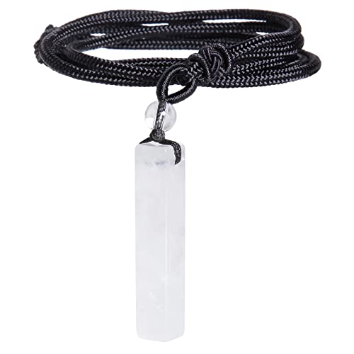 Image of mookaitedecor Healing Crystal Clear Quartz Bar Pendant Necklace for Women Men, Semi Precious Stone Rectangular Vertical Bar Pendant Necklace Shape Reiki Chakra Necklace Jewelry Gift for Women Men