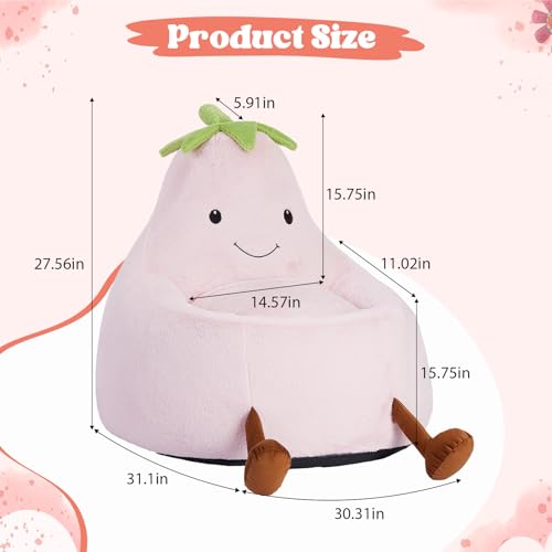 Image of 2.5FT Memory Foam Bean Bag Chair - Ultra Soft Faux Rabbit Fur Round Sofa with Handle & Machine Washable Cover, Comfy Lazy Chair for Kids Teens, Perfect for Reading Gaming in Living Room Bedroom,Pink