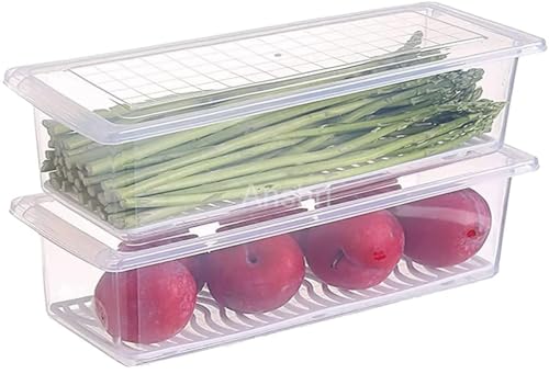 Image of Pack Of 6 airtight lid Fridge Storage Containers Freezer Storage Containers for Fish, Meat, Vegetables, Fruits Fridge Organizer with Removable Drain Plate and Lid Stackable Plastic
