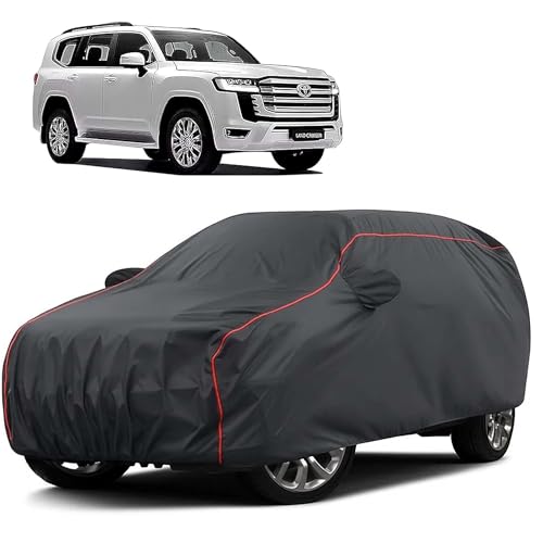 Image of Sulfar 100% Water Resistant Car Body Cover Compatible with Mirror for Toyota Cruiser (Triple Stitched, Full Bottom Elastic, Dark Grey Taffeta with Red Piping)