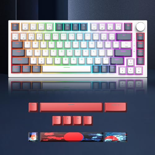 Image of Owpkeenthy 75 Percent Gaming Keyboard Gasket Mounted with Knob,82 Key Mechanical Keyboard Hot Swappable Linear Red Switch RGB Backlit for PC Laptop (White Earth)