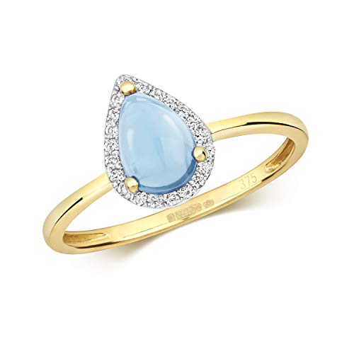 Bague Or Jaune Diamant 0.09 Carat - Bijou Femme avec Topaze Bleu WJS2227